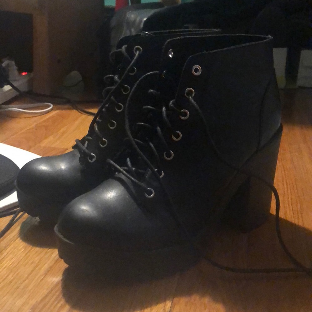 Black combat heeled boots